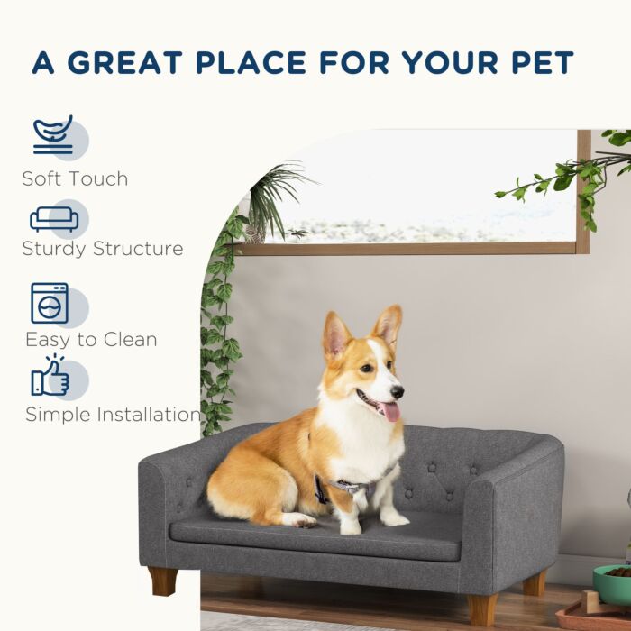 Pawhut Dog Sofa Bed, Elevated Dog Couch For Small And Medium Dogs, With Soft Cushion, Removable And Washable Cover, Anti-slip Pads, Grey
