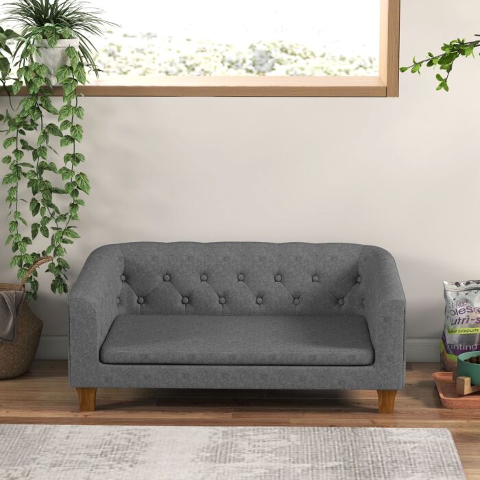 Pawhut Dog Sofa Bed, Elevated Dog Couch For Small And Medium Dogs, With Soft Cushion, Removable And Washable Cover, Anti-slip Pads, Grey