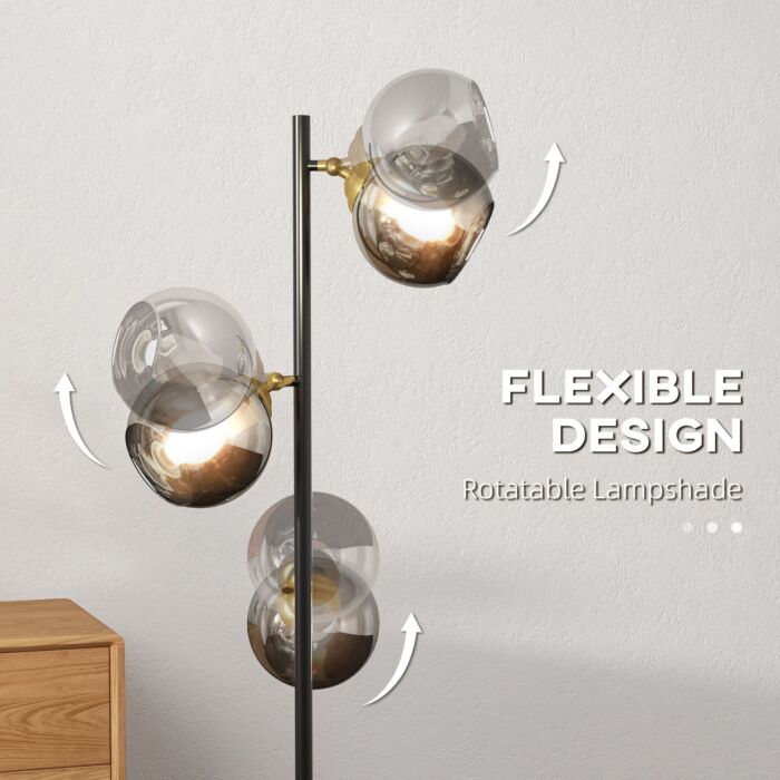 Homcom Tree Floor Lamp For With 3 Light, Modern Standing Lamp, (bulb Not Included), 162cm, Grey