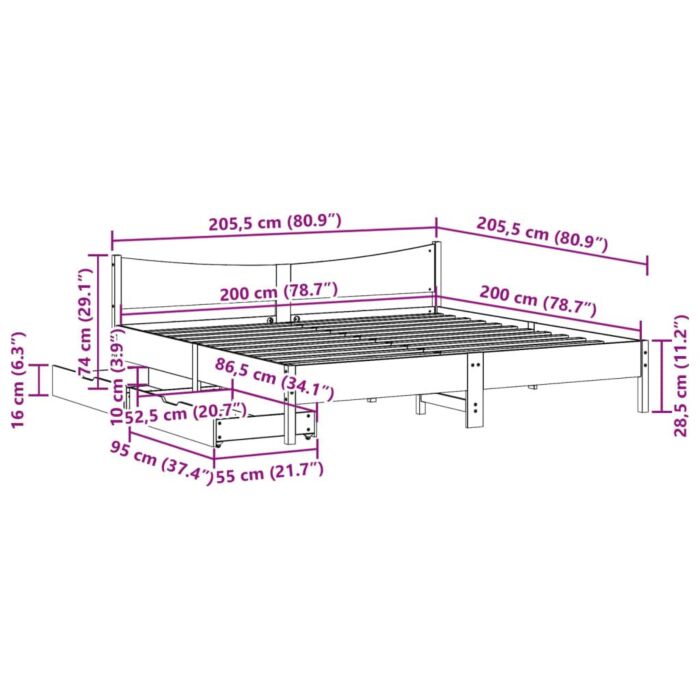 Vidaxl Bed Frame With Drawers 200x200 Cm Solid Wood Pine