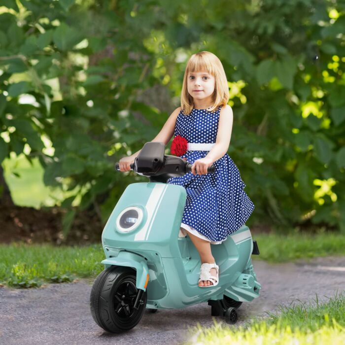 Aiyaplay 6v Ride On Motorbike Kids Electric Motorbike W/ Headlight Music, Training Wheels, For Ages 18-36 Months - Green