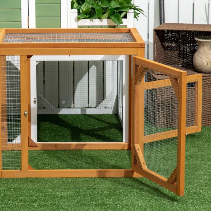 Pawhut Wooden Chicken Coop With Perches, Doors, Combinable Design, For 2-4 Chickens - Natural Wood Colour