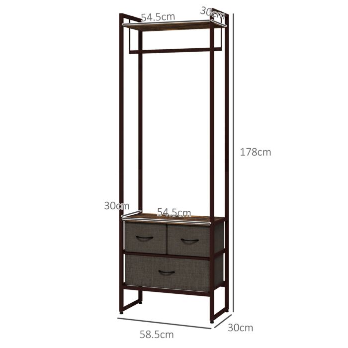 Homcom Free Standing Clothes Rail With 3 Fabric Drawers And Storage Shelves, Garment Rack, Hanging Rail