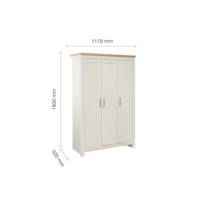 Highgate 3 Door Wardrobe Cream & Oak