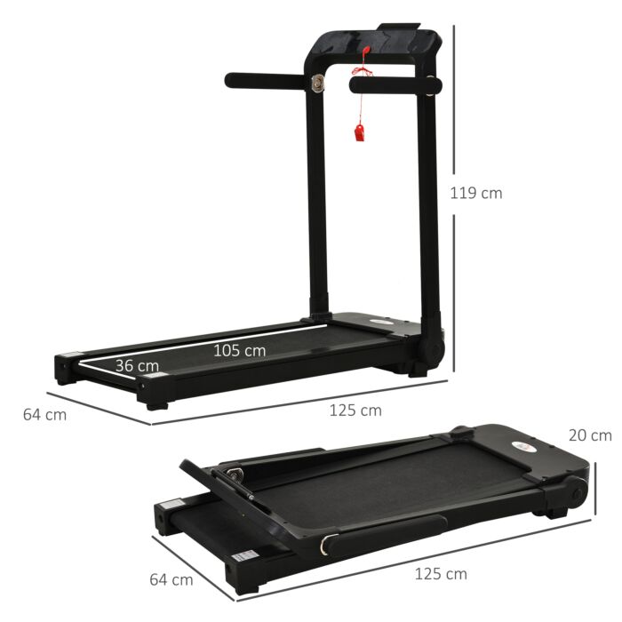 Homcom 600w Motorised Treadmill 12 Programmes 10km/h Safety Button W/ Lcd Monitor Foldable Portable Wheels Running Walking Machine Home Office Black