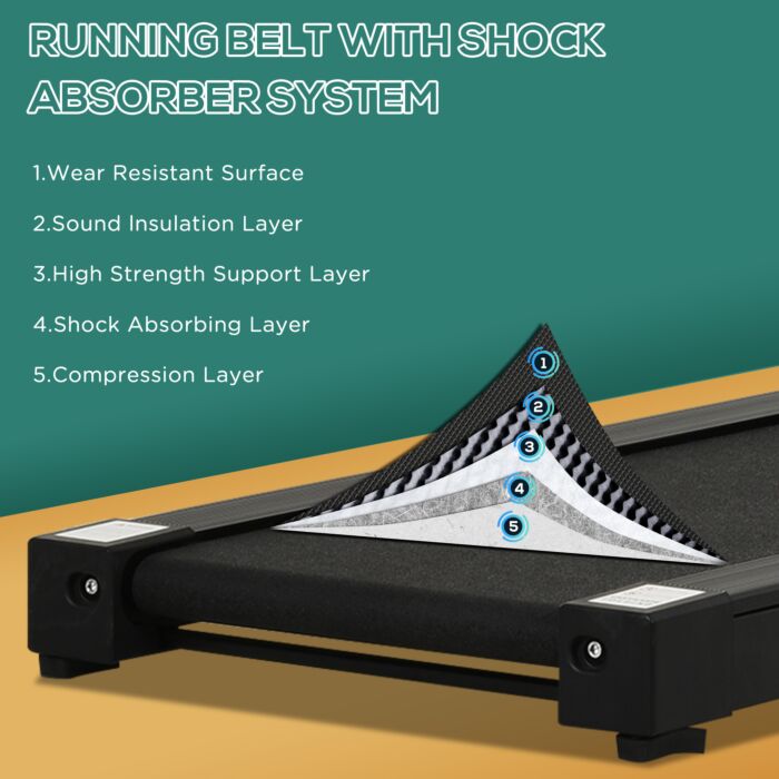 Homcom 600w Motorised Treadmill 12 Programmes 10km/h Safety Button W/ Lcd Monitor Foldable Portable Wheels Running Walking Machine Home Office Black