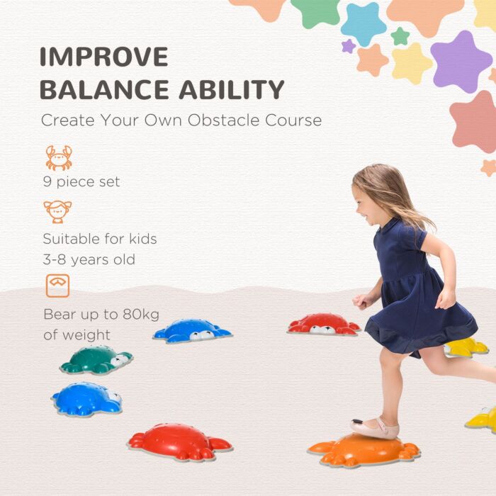 Zonekiz 9pcs Kids Stepping Stones With Tpe Anti-slip Edge, Crab-shaped Balance River Stones, Obstacle Courses, Stackable