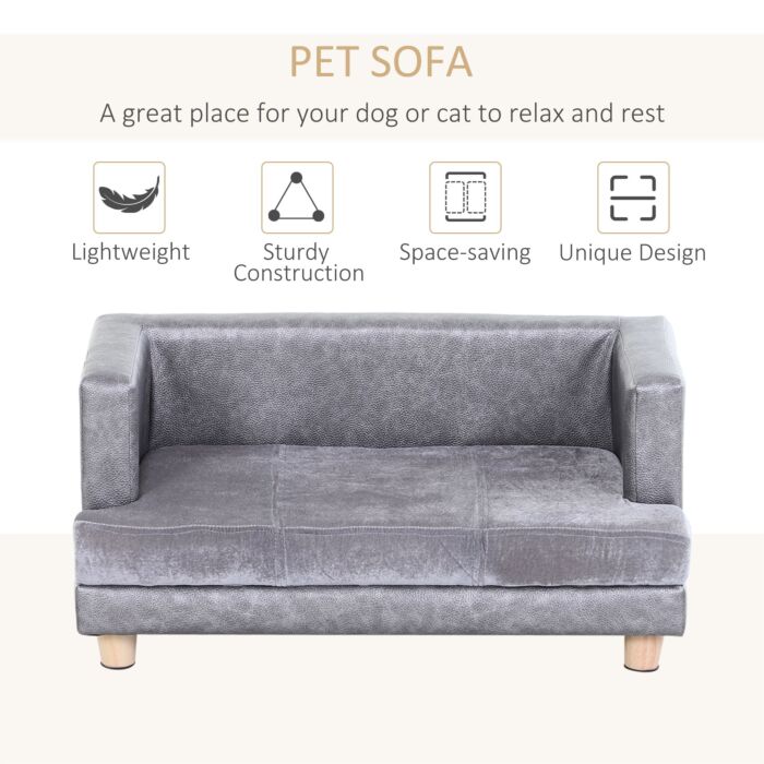 Pawhut Dog Sofa Bed For Small-sized Dogs, Elevated Pet Chair With Pu Cover, Soft Cushion, Cat Couch Lounger With Anti-slip Legs - Grey