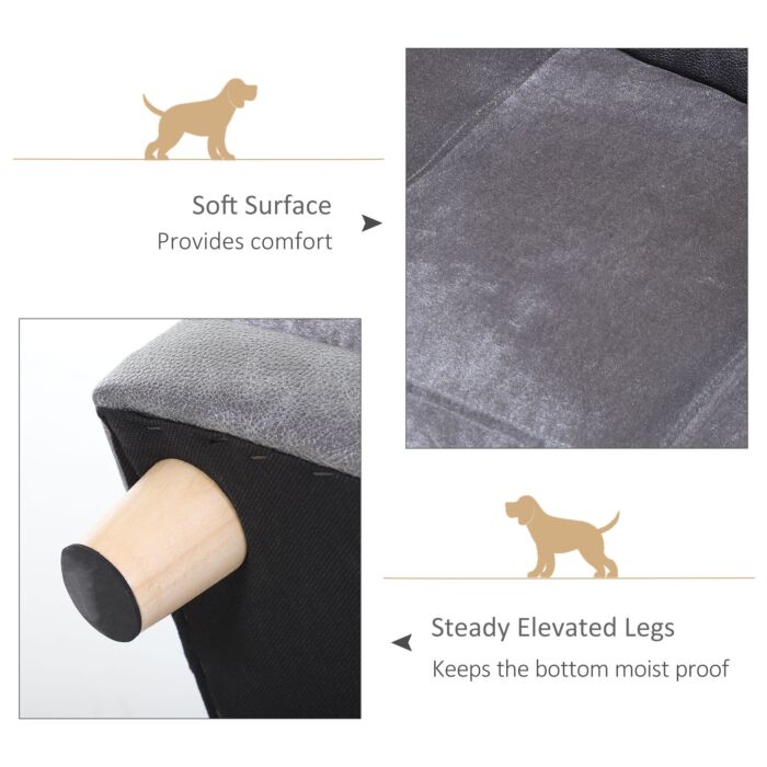 Pawhut Dog Sofa Bed For Small-sized Dogs, Elevated Pet Chair With Pu Cover, Soft Cushion, Cat Couch Lounger With Anti-slip Legs - Grey