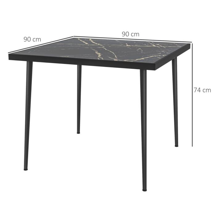 Outsunny Square Garden Table, Outdoor Dining Table For 4 With Marble Effect Tempered Glass Top And Steel Frame, Black