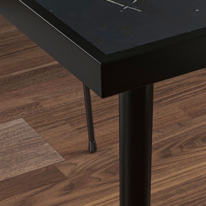 Outsunny Square Garden Table, Outdoor Dining Table For 4 With Marble Effect Tempered Glass Top And Steel Frame, Black
