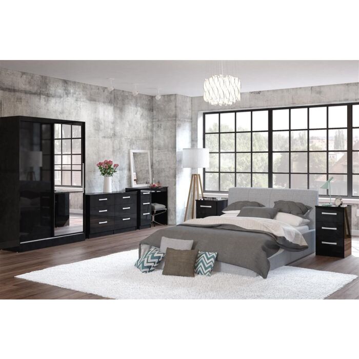 Lynx 4 Door 2 Drawer Wardrobe With Mirror Black