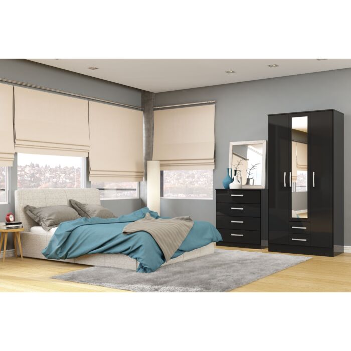 Lynx 4 Door 2 Drawer Wardrobe With Mirror Black