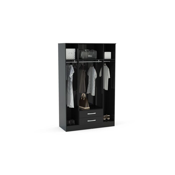 Lynx 4 Door 2 Drawer Wardrobe With Mirror Black
