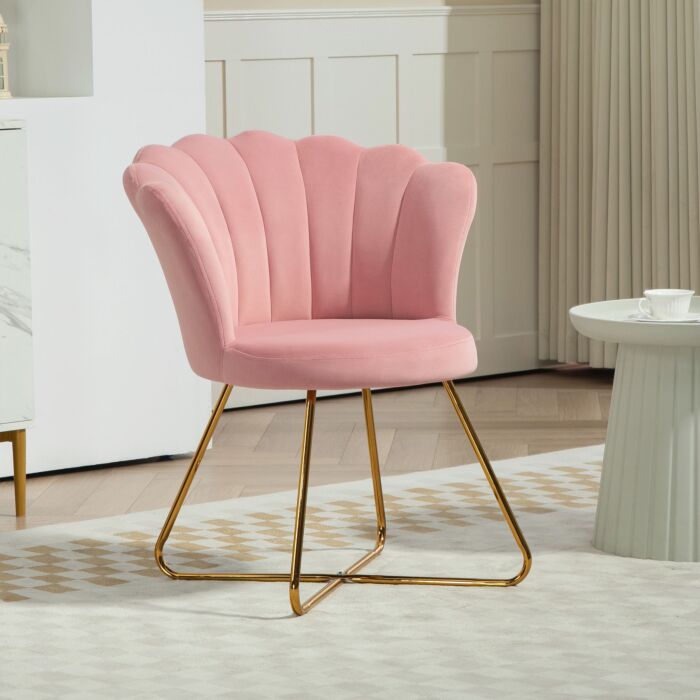 Homcom Velvet-feel Lotus Petal Accent Chair - Pink