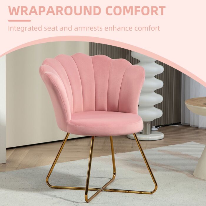 Homcom Velvet-feel Lotus Petal Accent Chair - Pink