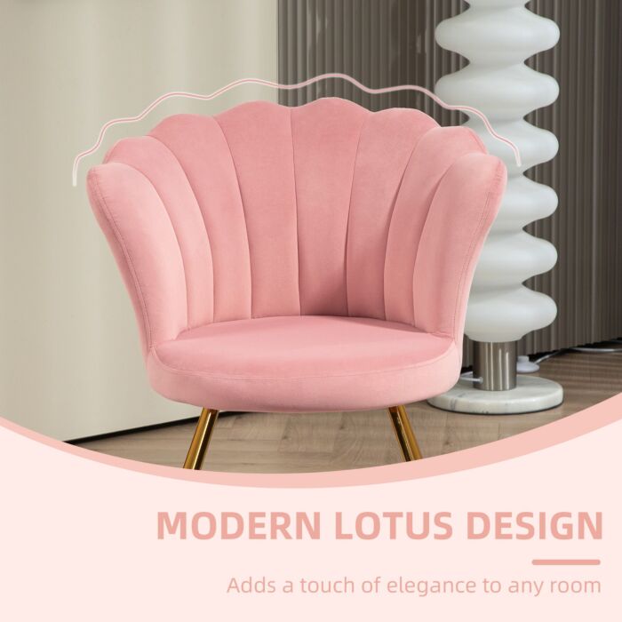 Homcom Velvet-feel Lotus Petal Accent Chair - Pink