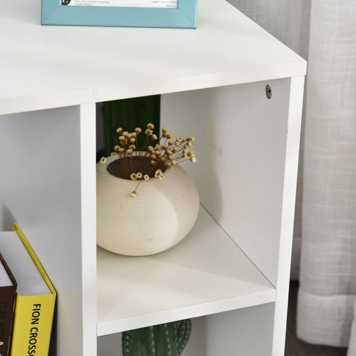 Homcom C-shape End Table Unique Storage Unit W/ 2 Shelves 4 Wheels Freestanding Home Office Furniture Cabinet Square Studio White