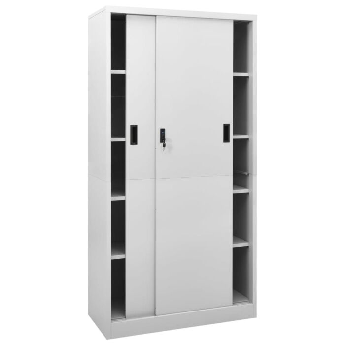 Vidaxl Office Cabinet With Sliding Door Light Grey 90x40x180 Cm Steel