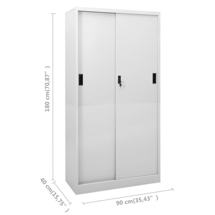 Vidaxl Office Cabinet With Sliding Door Light Grey 90x40x180 Cm Steel