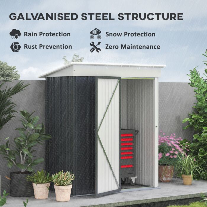 Outsunny Metal Garden Shed, Outdoor Lean-to Shed For Tool Motor Bike, With Adjustable Shelf, Lock, Gloves, 5'x3'x6', Dark Grey