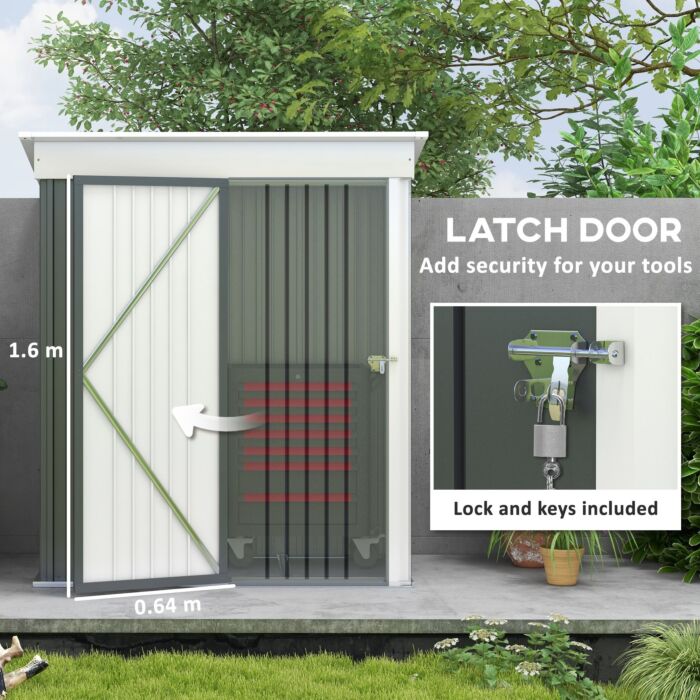 Outsunny Metal Garden Shed, Outdoor Lean-to Shed For Tool Motor Bike, With Adjustable Shelf, Lock, Gloves, 5'x3'x6', Dark Grey