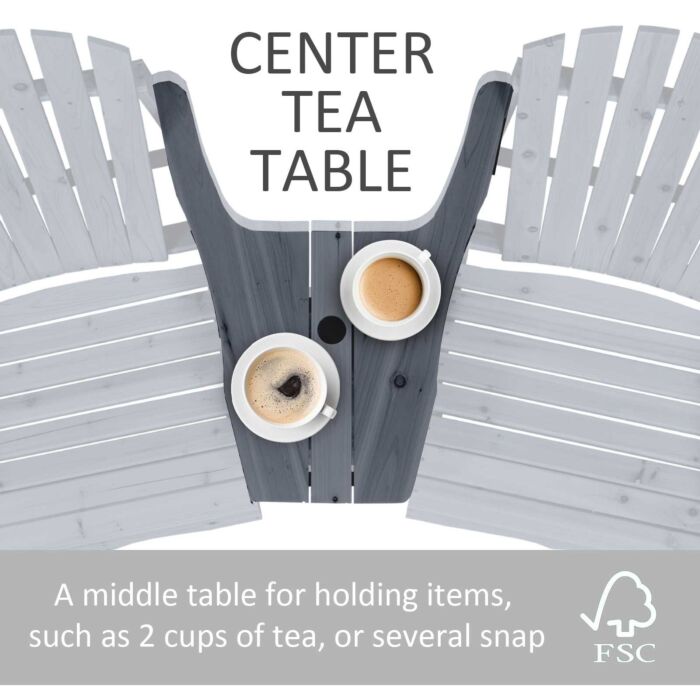 Outsunny Wooden Outdoor Double Adirondack Chairs Loveseat W/ Center Table And Umbrella Hole Grey