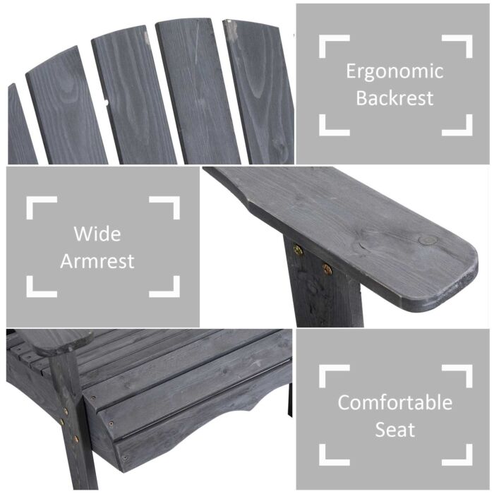 Outsunny Wooden Outdoor Double Adirondack Chairs Loveseat W/ Center Table And Umbrella Hole Grey