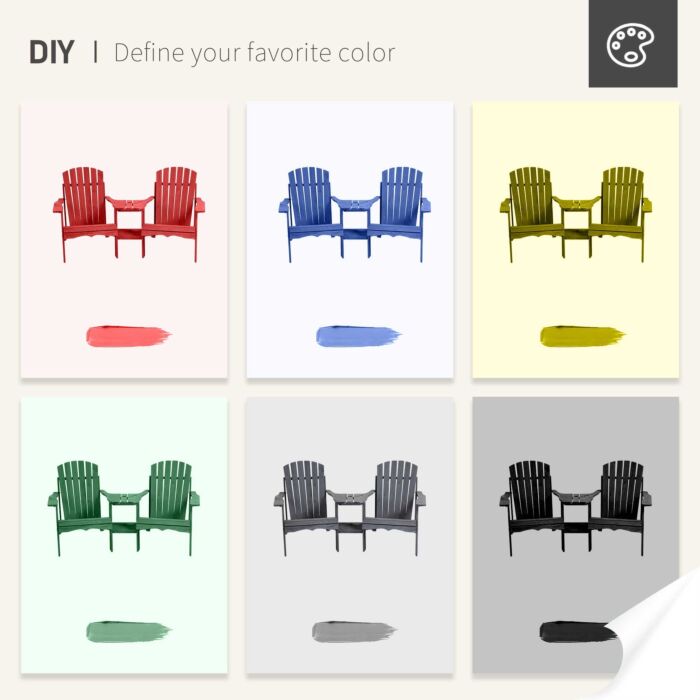 Outsunny Wooden Outdoor Double Adirondack Chairs Loveseat W/ Center Table And Umbrella Hole Grey