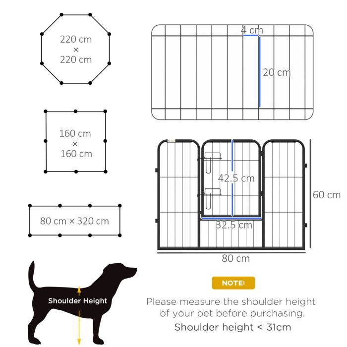Pawhut Steel 8 Panel Dog Pen Pet Puppy Playpen Black