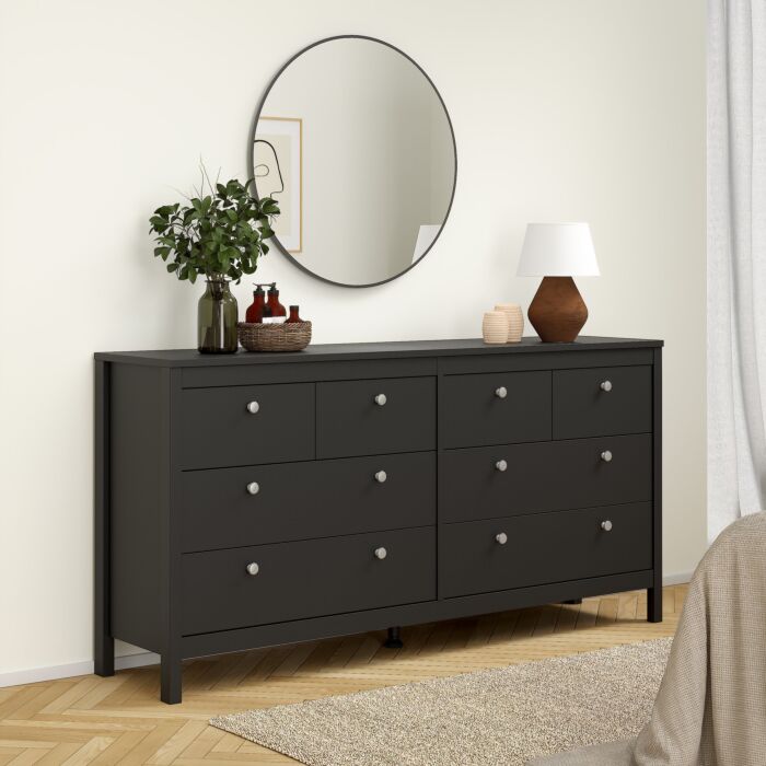 Madrid Double Dresser 4+4 Drawers In Matt Black