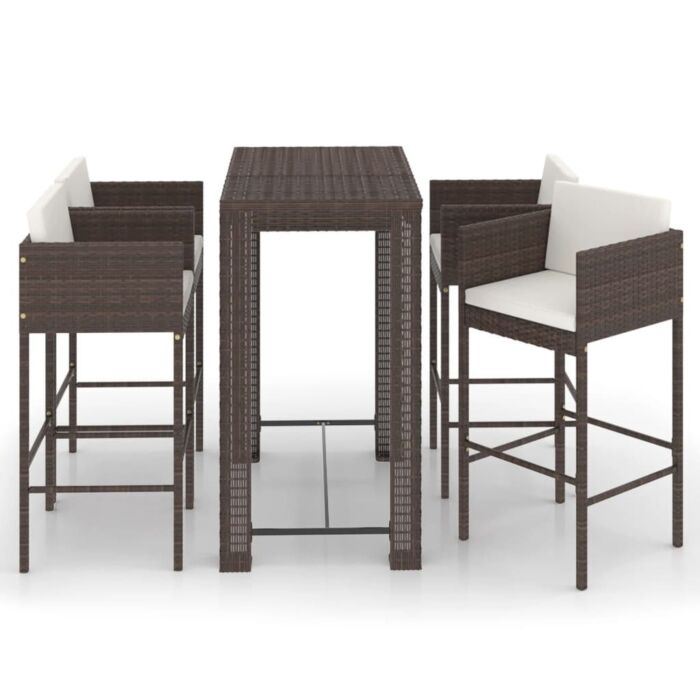 Vidaxl 5 Piece Garden Bar Set With Cushions Poly Rattan Brown