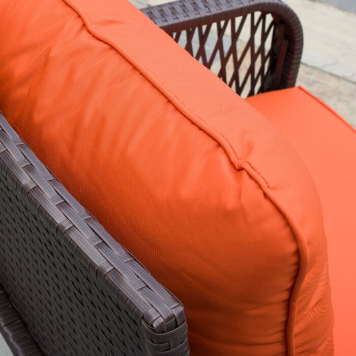 Outsunny 3 Pieces Patio Pe Rattan Bistro Set, Outdoor Wicker Coffee Table Armrest Chairs Thick Padded Conversation Furniture For Garden Orange