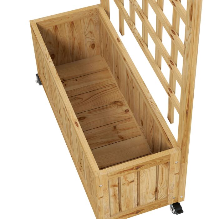 Outsunny Wooden Trellis Planter, Raised Garden Bed With Wheels And Bed Liner, To Climb And Grow Vegetables, Herbs And Flowers