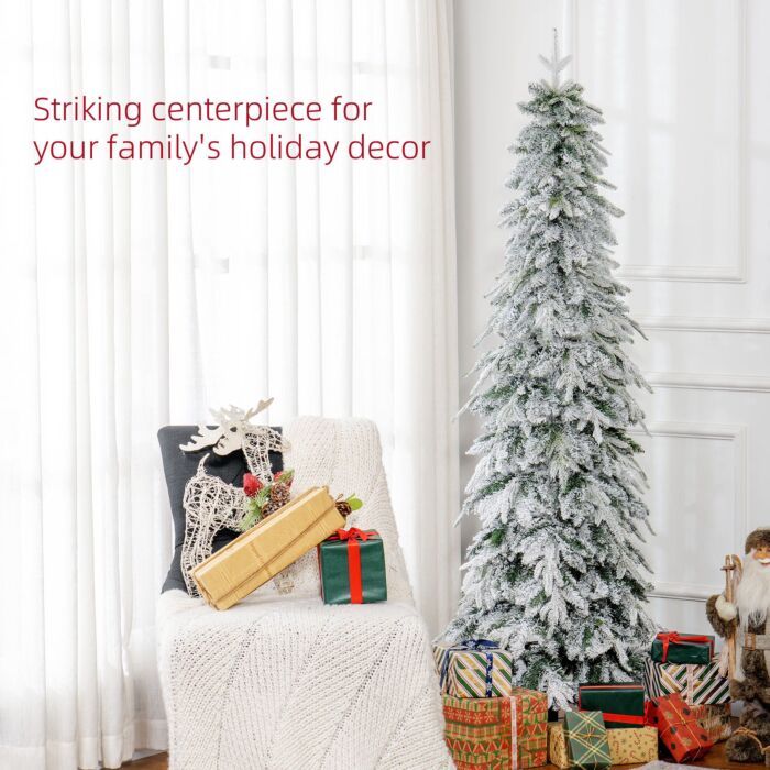 Homcom 6ft Pencil Artificial Christmas Tree, Snow Flocked Xmas Tree With Downswept Branches And 600 Tips, Auto Open, Steel Base, Holiday Decoration For Home Office, Green