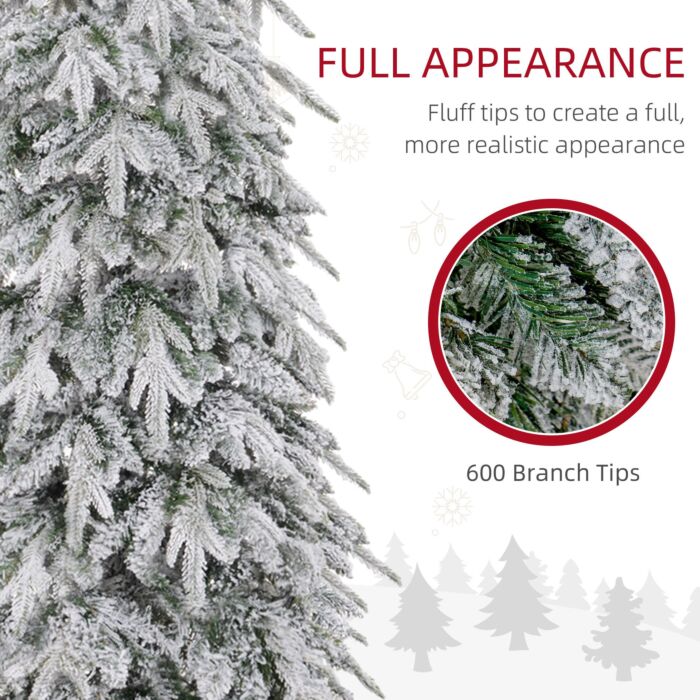Homcom 6ft Pencil Artificial Christmas Tree, Snow Flocked Xmas Tree With Downswept Branches And 600 Tips, Auto Open, Steel Base, Holiday Decoration For Home Office, Green