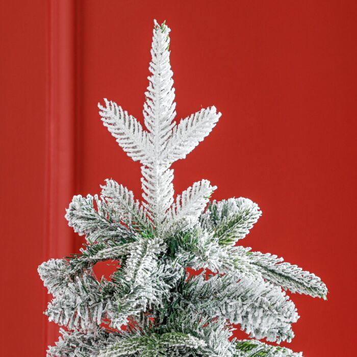 Homcom 6ft Pencil Artificial Christmas Tree, Snow Flocked Xmas Tree With Downswept Branches And 600 Tips, Auto Open, Steel Base, Holiday Decoration For Home Office, Green
