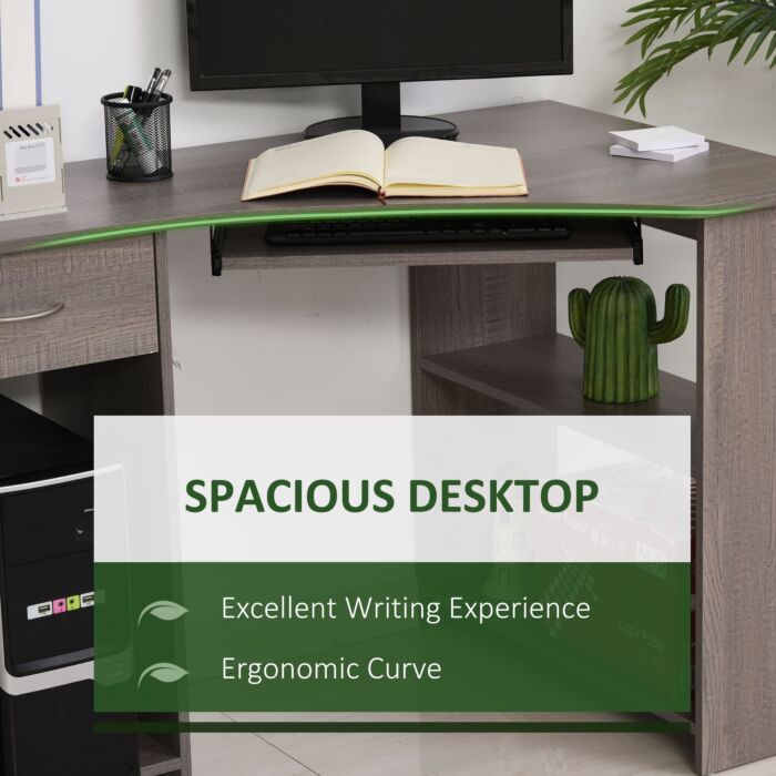 Homcom L-shaped Corner Computer Desk W/ 2 Shelves Wide Worktop Keyboard Tray Drawer & Cpu Stand Home Office Study Bedroom Furniture Grey