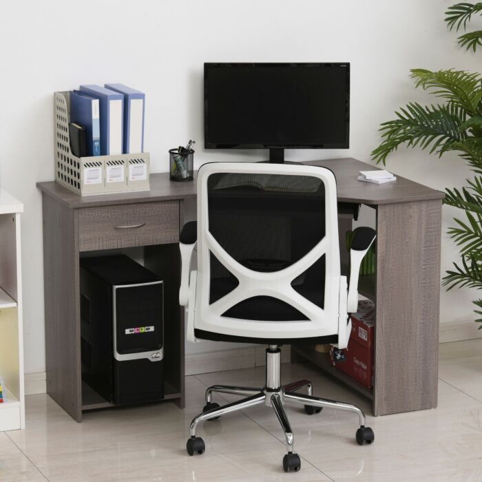 Homcom L-shaped Corner Computer Desk W/ 2 Shelves Wide Worktop Keyboard Tray Drawer & Cpu Stand Home Office Study Bedroom Furniture Grey