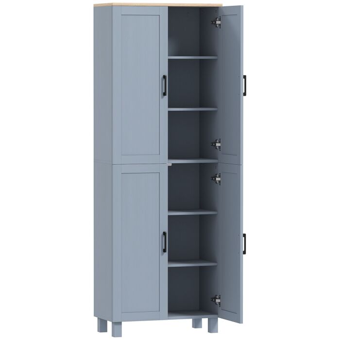 Homcom Freestanding Kitchen Cupboard, 4-door Storage Cabinet With Adjustable Shelves, Modern Kitchen Pantry For Dining Room, 170cm, Grey Wood Effect