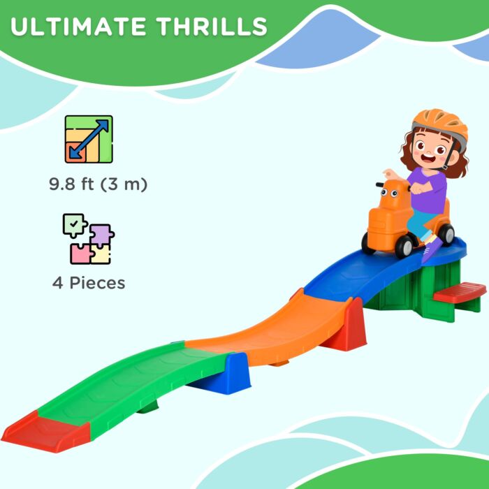 Aiyaplay 3m Up And Down Roller Coaster For Kids, 4 Pcs Toddler Roller Coaster Ride-on W/ Non-slip Steps, Sliding Car W/ Handles, Gift For Aged 2-5