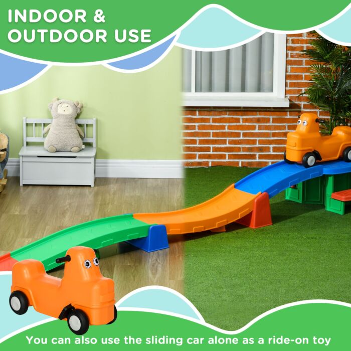 Aiyaplay 3m Up And Down Roller Coaster For Kids, 4 Pcs Toddler Roller Coaster Ride-on W/ Non-slip Steps, Sliding Car W/ Handles, Gift For Aged 2-5