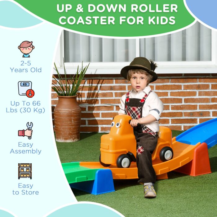 Aiyaplay 3m Up And Down Roller Coaster For Kids, 4 Pcs Toddler Roller Coaster Ride-on W/ Non-slip Steps, Sliding Car W/ Handles, Gift For Aged 2-5