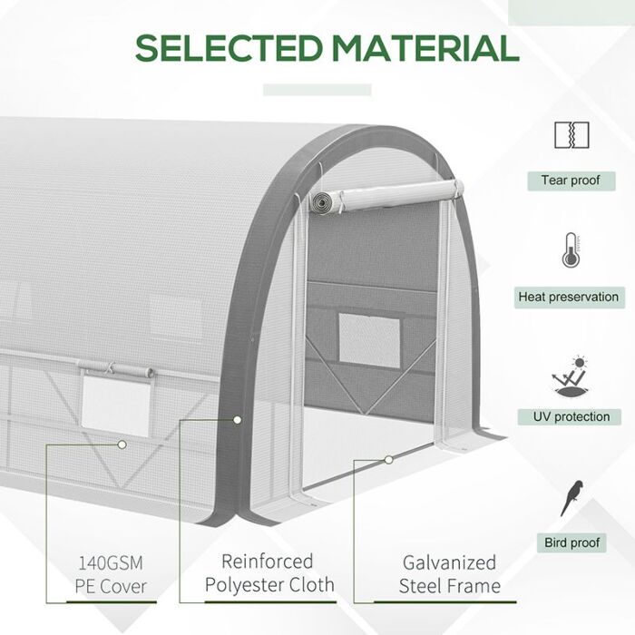 Outsunny 6 X 3(m) Polytunnel Greenhouse With Upgraded Structure, Mesh Door And Windows, 15 Plant Labels, White