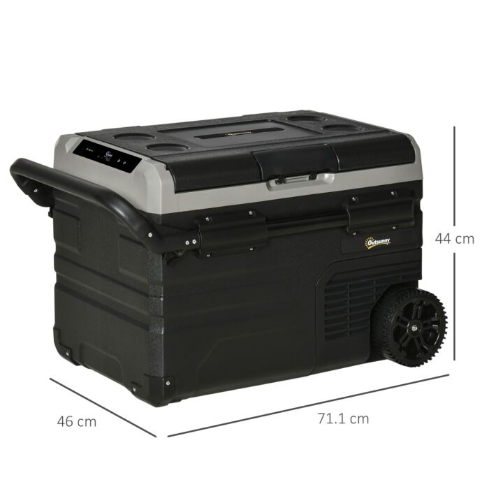 Outsunny 40l Car Refrigerator, Portable Compressor Cooler Box, Fridge Freezer W/ Inner Led Light & Foldable Handles, 12/24v Dc And 110-240v Ac