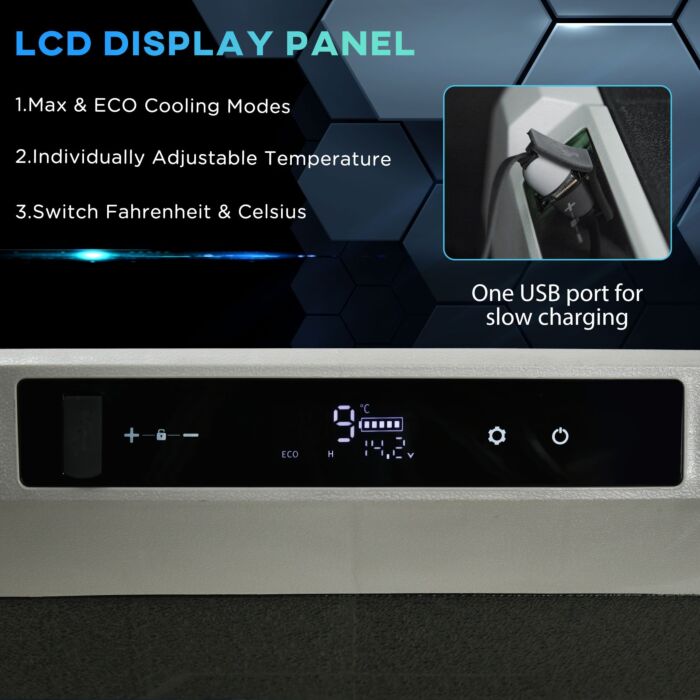 Outsunny 40l Car Refrigerator, Portable Compressor Cooler Box, Fridge Freezer W/ Inner Led Light & Foldable Handles, 12/24v Dc And 110-240v Ac