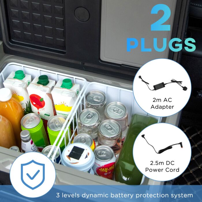 Outsunny 40l Car Refrigerator, Portable Compressor Cooler Box, Fridge Freezer W/ Inner Led Light & Foldable Handles, 12/24v Dc And 110-240v Ac