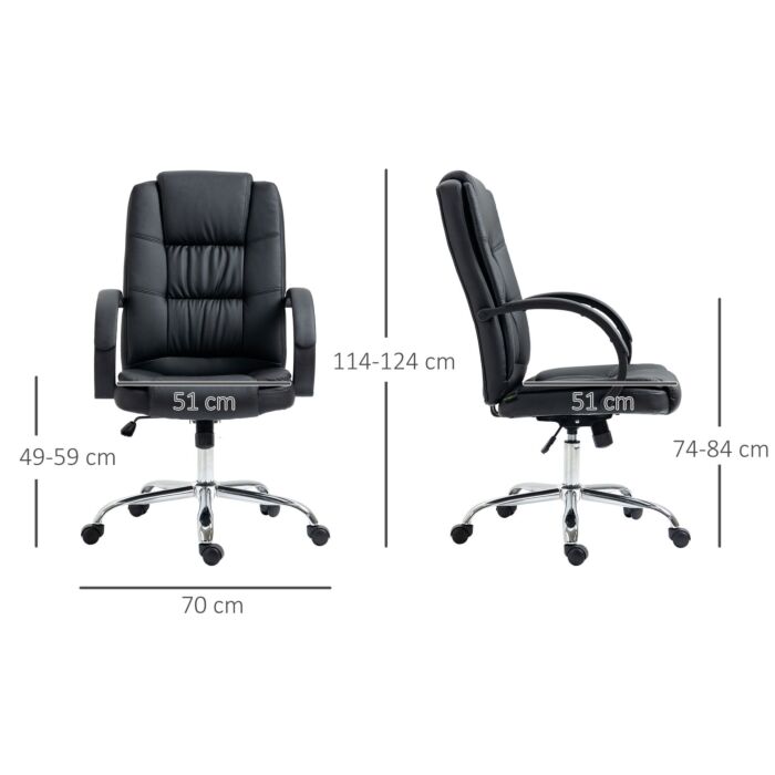 Vinsetto High Back Swivel Chair, Pu Leather Executive Office Chair With Padded Armrests, Adjustable Height, Tilt Function, Black