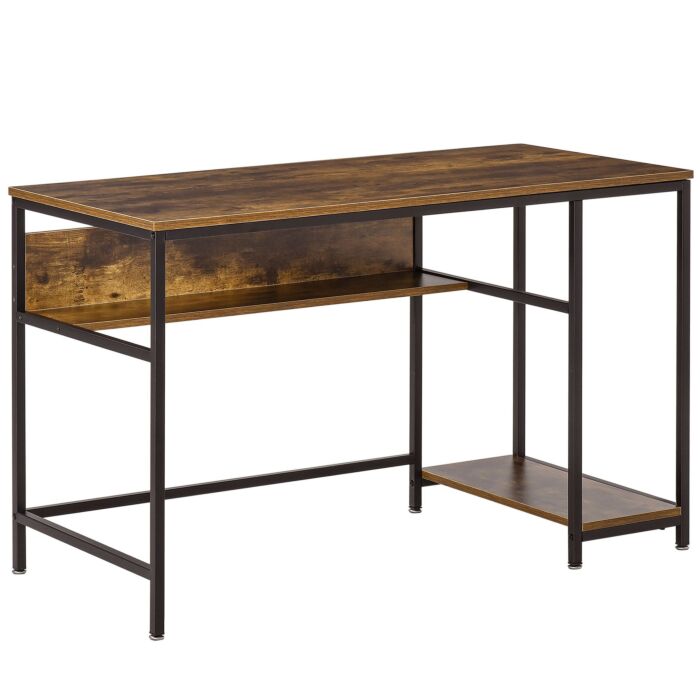 Homcom Home Compact Small Computer Desk Writing Study Table Office Pc Workstation Gaming Studying With Storage Shelf, Rustic Brown