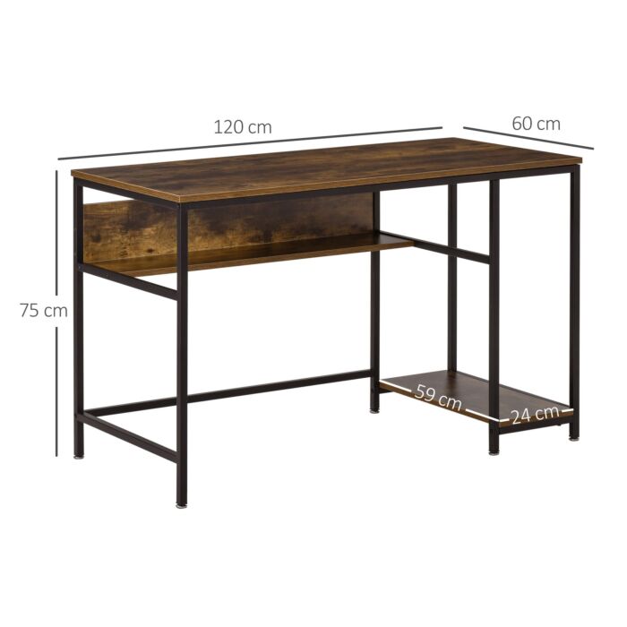 Homcom Home Compact Small Computer Desk Writing Study Table Office Pc Workstation Gaming Studying With Storage Shelf, Rustic Brown